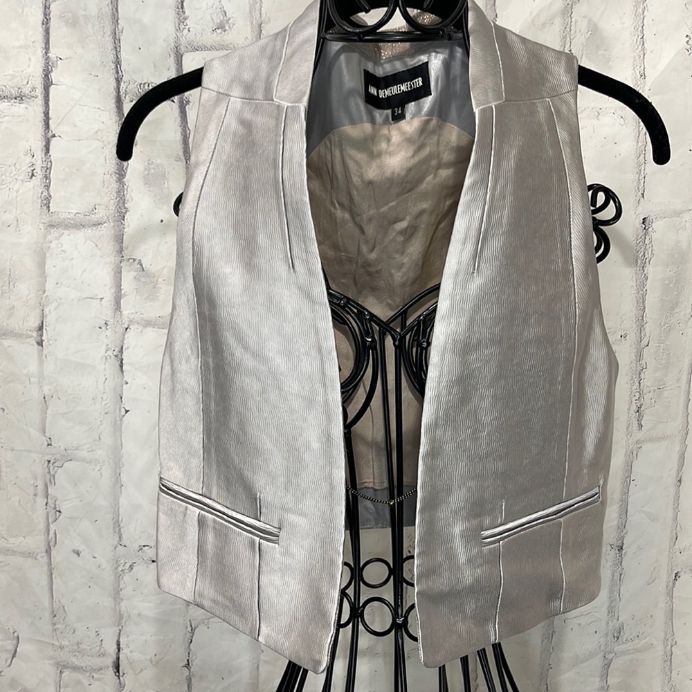 Ann Demeulemeester Waistcoat Vest Silver Shimmer Spring Ring Clasp Chain Closure